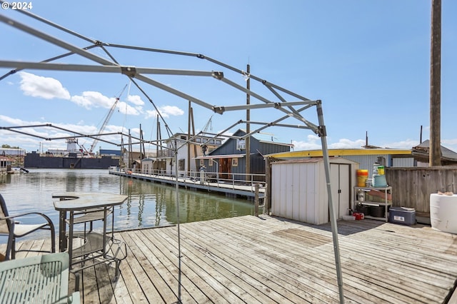 view of dock with a water view