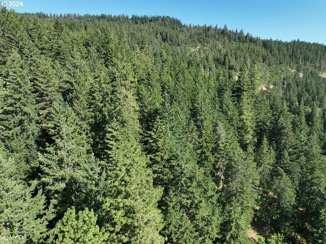 drone / aerial view featuring a wooded view