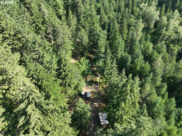 birds eye view of property with a forest view