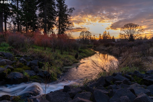 yard at dusk with a water view