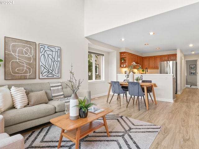 living room featuring light wood-type flooring