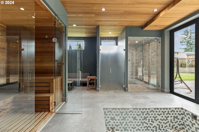 bathroom featuring wood ceiling