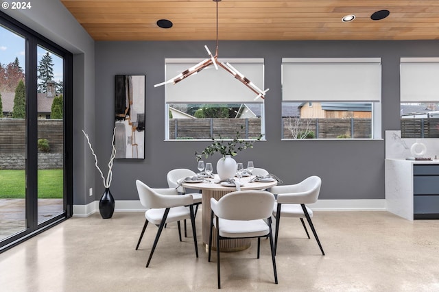 dining room featuring wooden ceiling