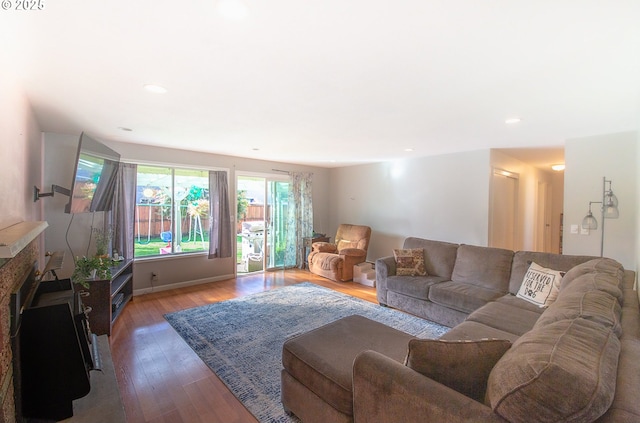 living room featuring dark hardwood / wood-style flooring