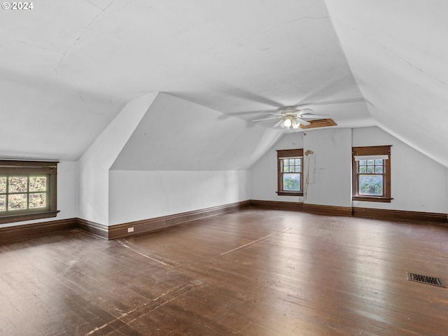 additional living space featuring hardwood / wood-style flooring, a wealth of natural light, and vaulted ceiling