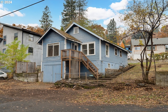 121 Garrett Ave, Klickitat, WA 98628 - view of front of house with stairway and a wooden deck