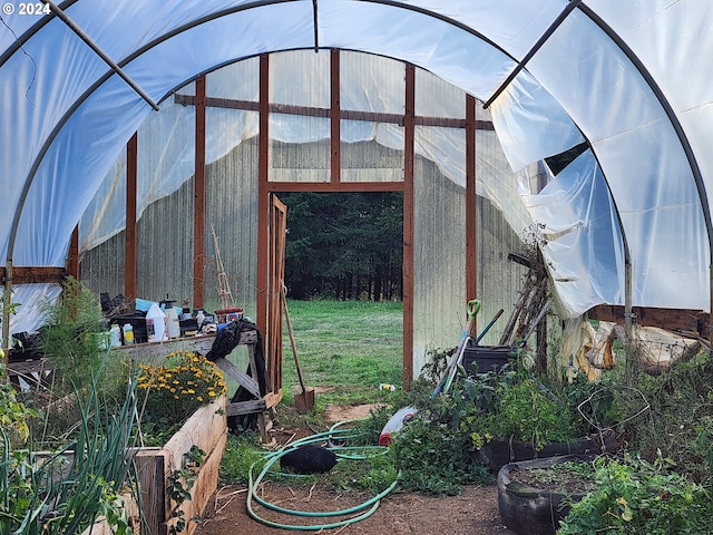 exterior space with an outbuilding