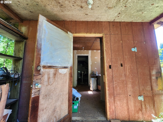 miscellaneous room with wood walls