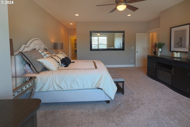 bedroom featuring carpet floors and ceiling fan