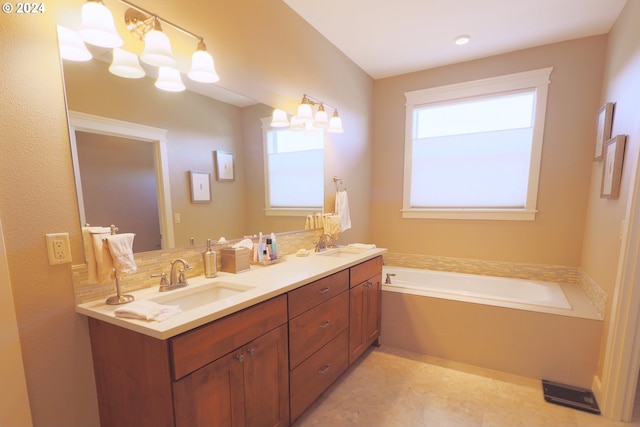 bathroom with vanity and a bathing tub