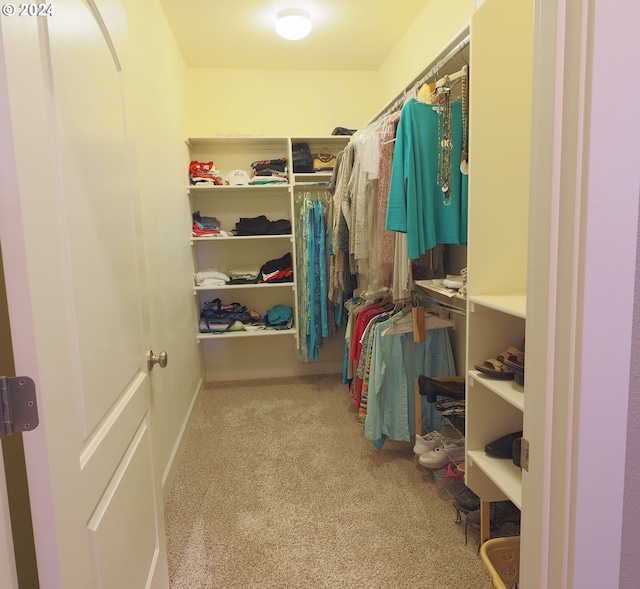 spacious closet featuring light colored carpet