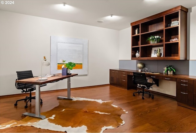 office with dark hardwood / wood-style floors