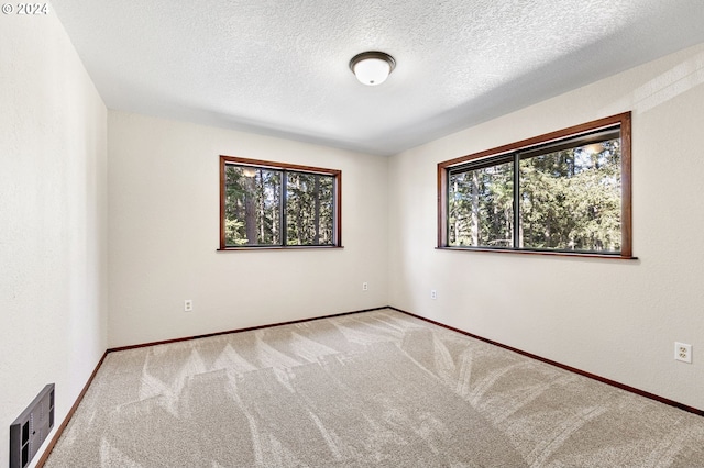 carpeted empty room with a textured ceiling