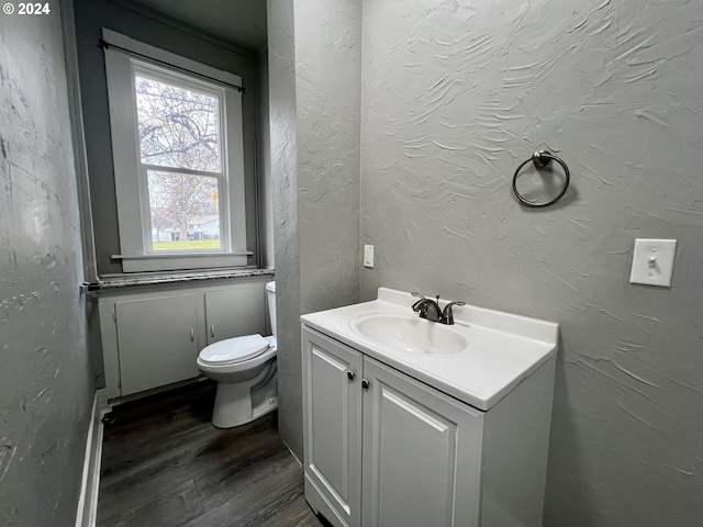 bathroom featuring vanity, hardwood / wood-style flooring, and toilet