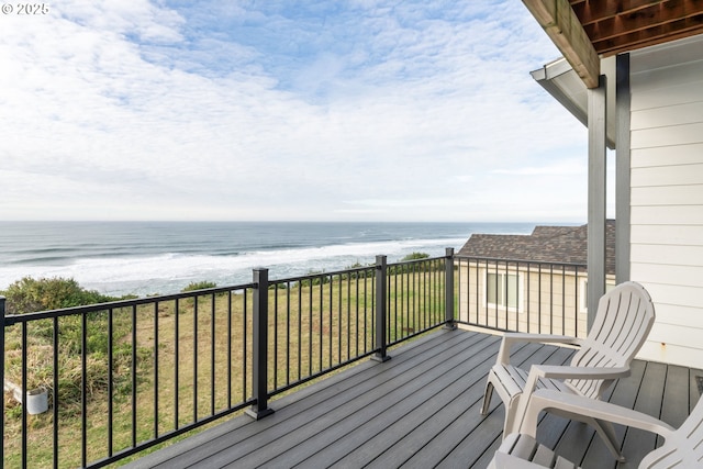 deck featuring a water view