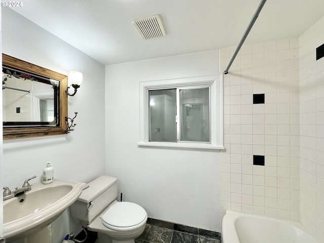 full bathroom with toilet, sink, and bathtub / shower combination