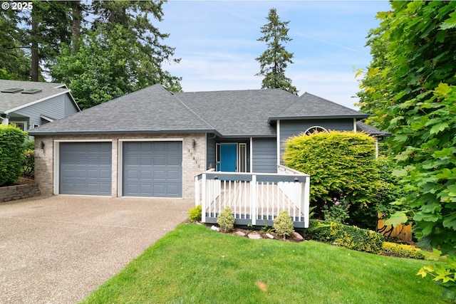 17413 Wake Robin Cir, Oregon City, OR 97045 - single story home with a garage, roof with shingles, driveway, a front yard, and brick siding