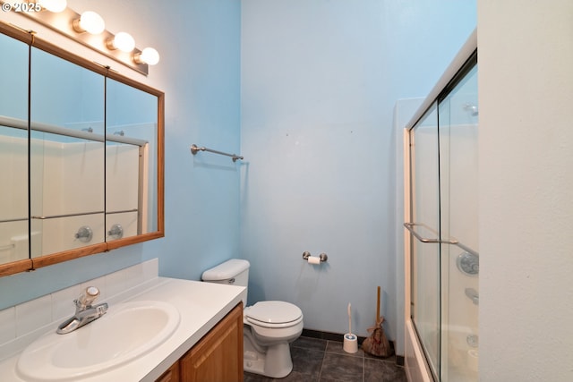 17413 Wake Robin Cir, Oregon City, OR 97045 - full bathroom with vanity, enclosed tub / shower combo, and tile patterned flooring