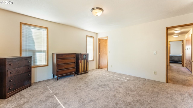 bedroom featuring multiple windows and light carpet