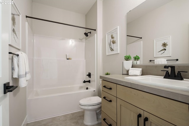 bathroom with vanity, shower / tub combination, and toilet