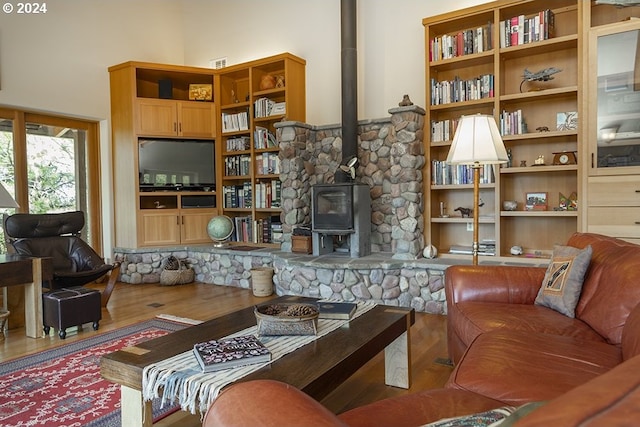 17252 N Applegate Rd, Grants Pass, OR 97527 - living area with a wood stove and wood finished floors