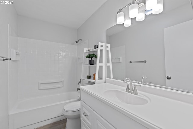 full bathroom featuring shower / bath combination, vanity, toilet, and wood-type flooring