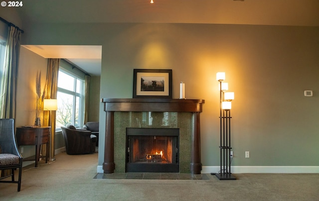 225 S Montgomery St Unit G10, Portland, OR 97201 - sitting room with a high end fireplace, carpet, and baseboards