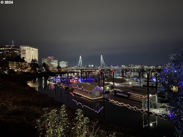 view of dock with a water view