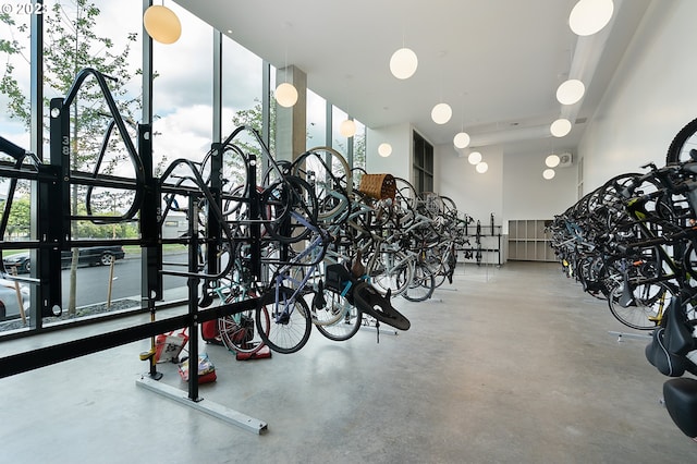 exercise room featuring concrete flooring