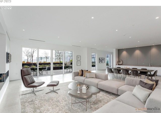1150 NW Quimby St Unit 436, Portland, OR 97209 - living area featuring recessed lighting and a fireplace