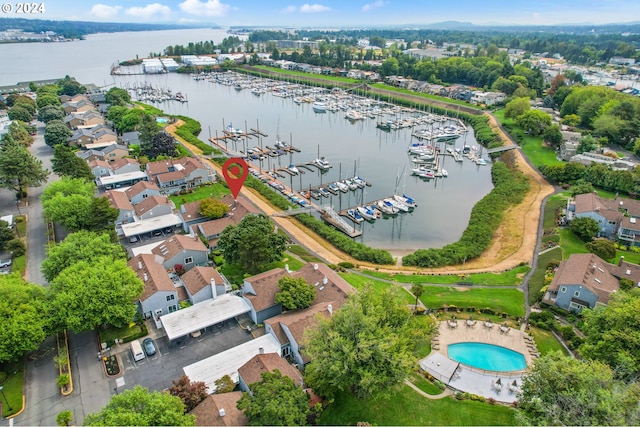 bird's eye view featuring a water view