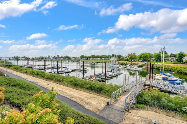 dock area featuring a water view