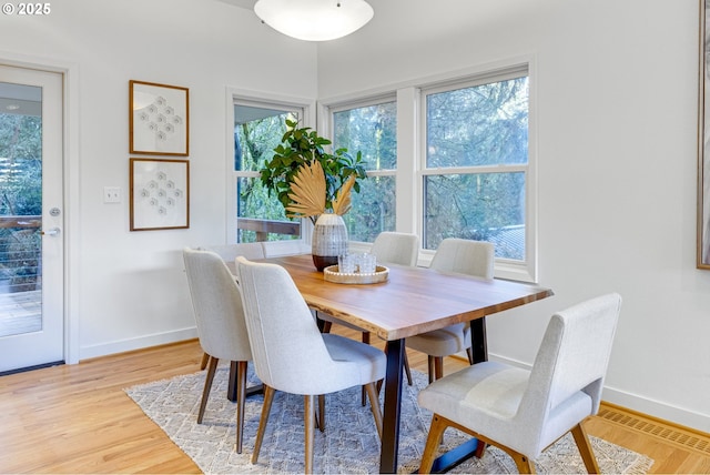 dining area with light hardwood / wood-style flooring