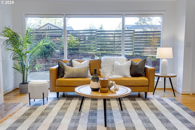 living room with light hardwood / wood-style flooring