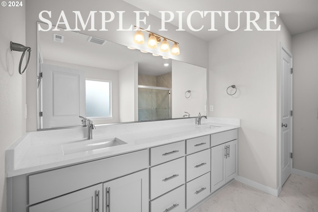 bathroom featuring vanity and walk in shower