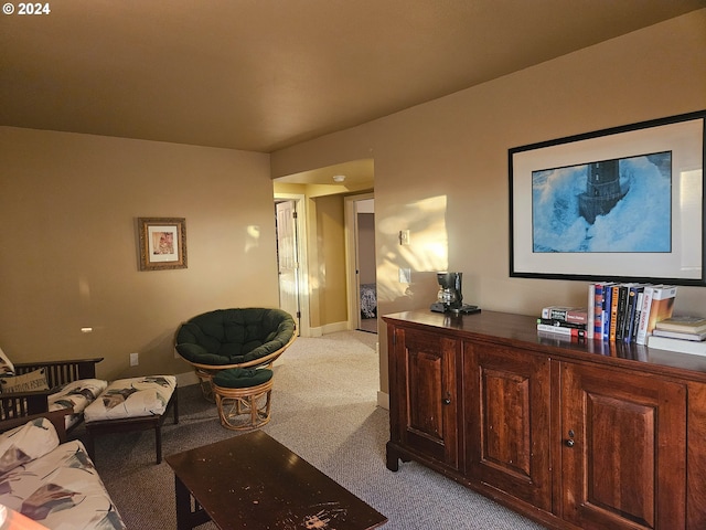 living room featuring light colored carpet