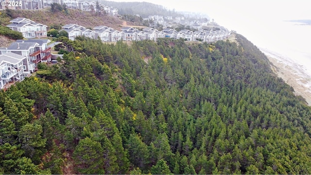 aerial view featuring a residential view and a forest view