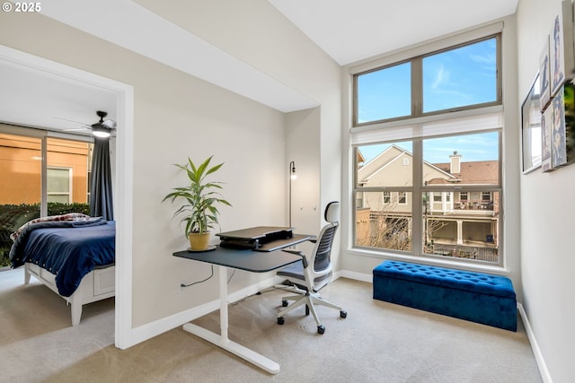 office featuring carpet floors and ceiling fan