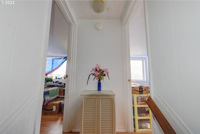 corridor featuring hardwood / wood-style flooring and a healthy amount of sunlight