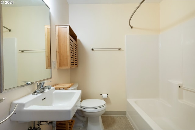 full bathroom with bathing tub / shower combination, toilet, and sink