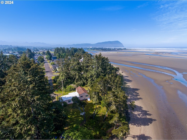 bird's eye view featuring a water and mountain view