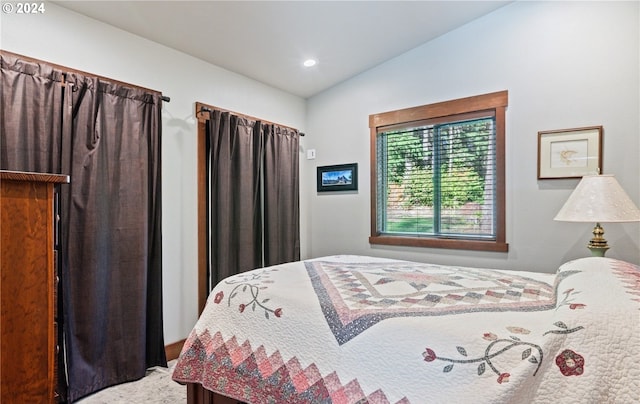 bedroom with lofted ceiling