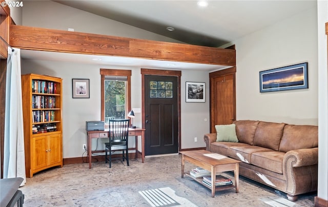 living room with lofted ceiling