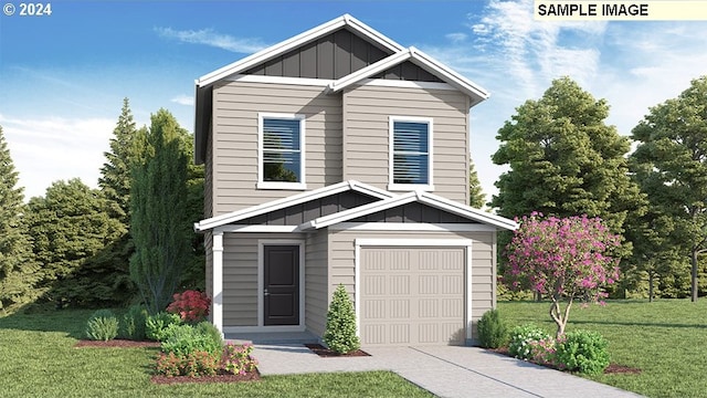 view of front of home featuring a garage and a front lawn