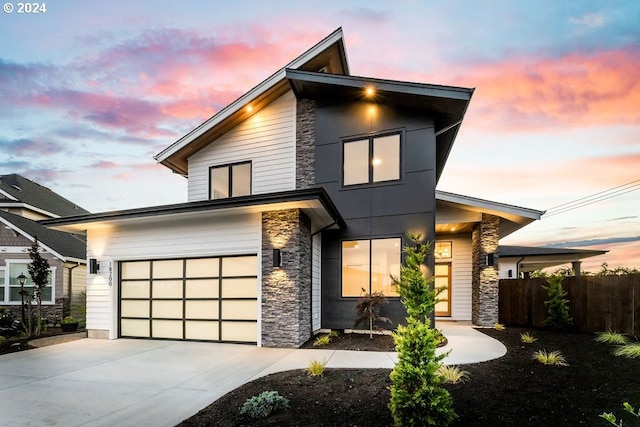 contemporary house featuring a garage