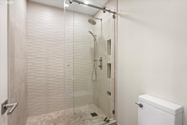 bathroom with walk in shower and toilet