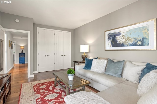 living room with hardwood / wood-style floors