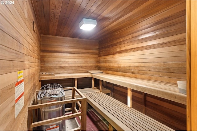 view of sauna featuring wood ceiling