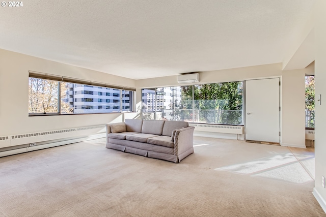 2323 SW Park Pl Unit 302, Portland, OR 97205 - carpeted living room featuring a wall mounted air conditioner, radiator, and baseboards