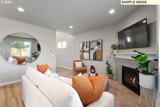 living room with light hardwood / wood-style flooring